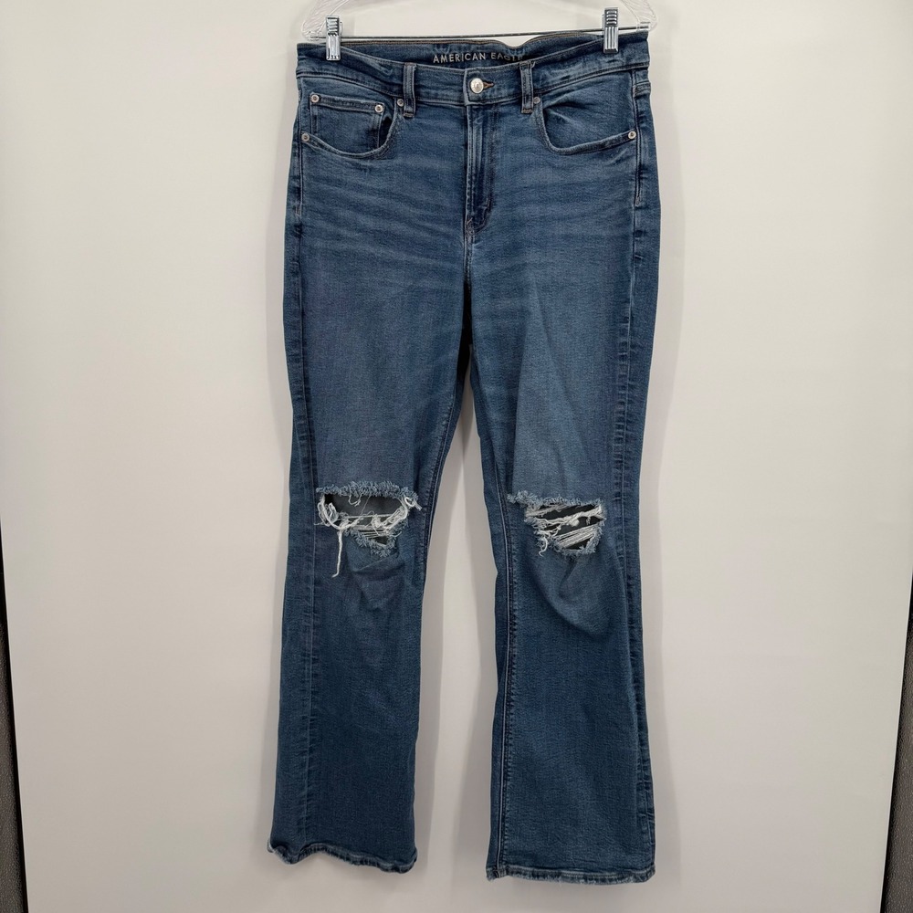 American Eagle 90s Bootcut Jeans Womens 12 Blue Distressed High Rise Stretch